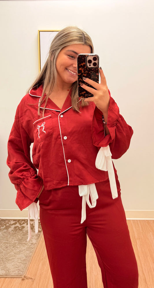 Red Bow Pocket Pant PJ Set