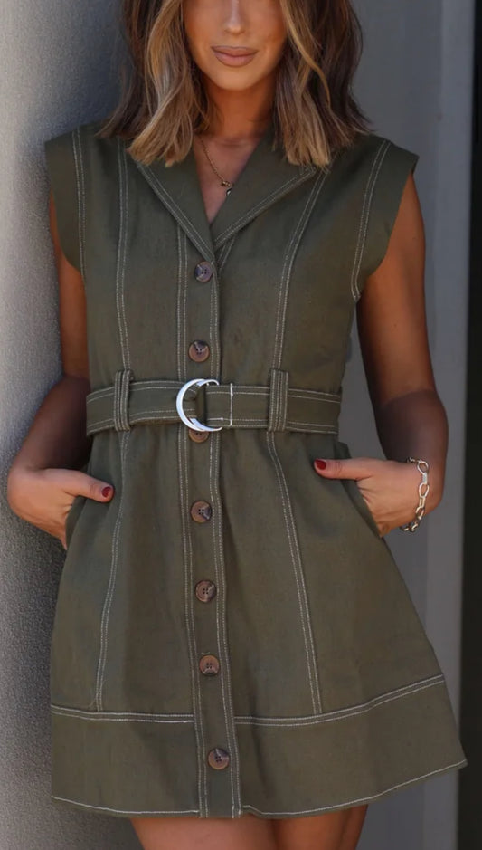 Fall In Line Dress - Olive