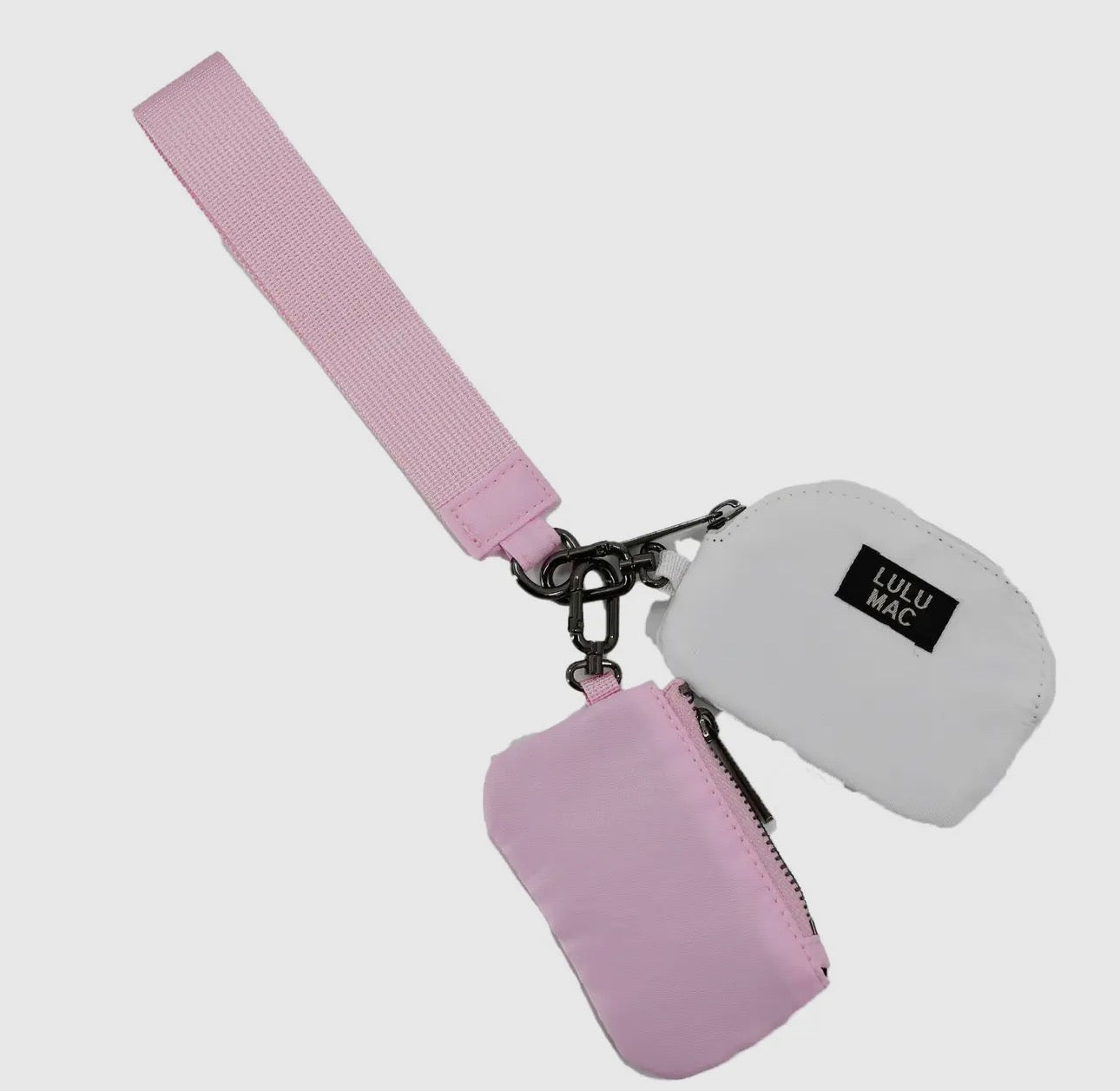 Lulu Mac Double Pouch Wristlet - Light Pink/ White