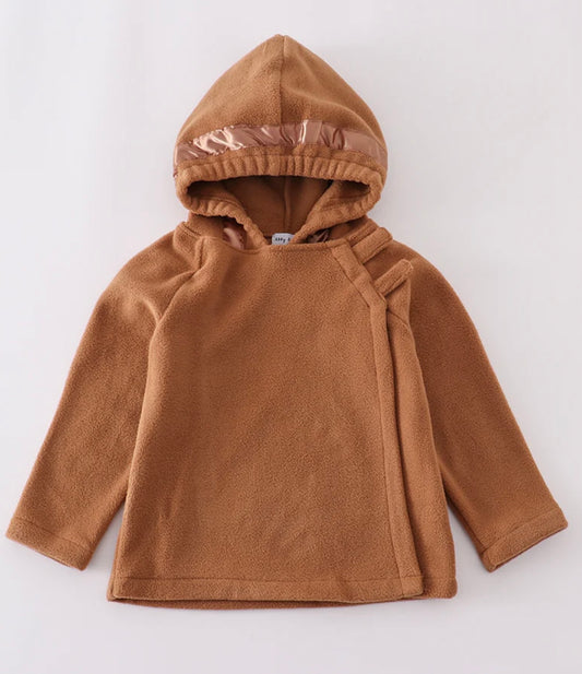 Camel Fleece Velcro Hooded Jacket