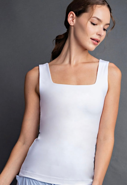 Square Neckline Tank Top- White