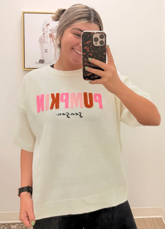 Pumpkin Season Embroidered Sweater Top