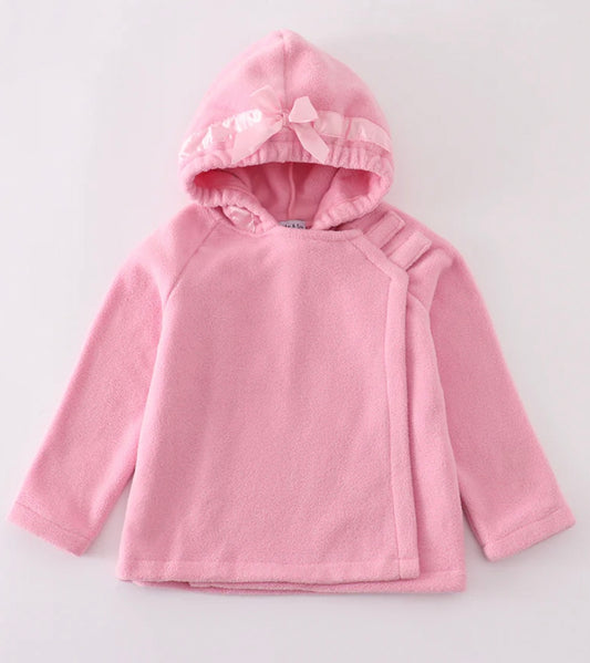 Pink Bow Fleece Velcro Hooded Jacket