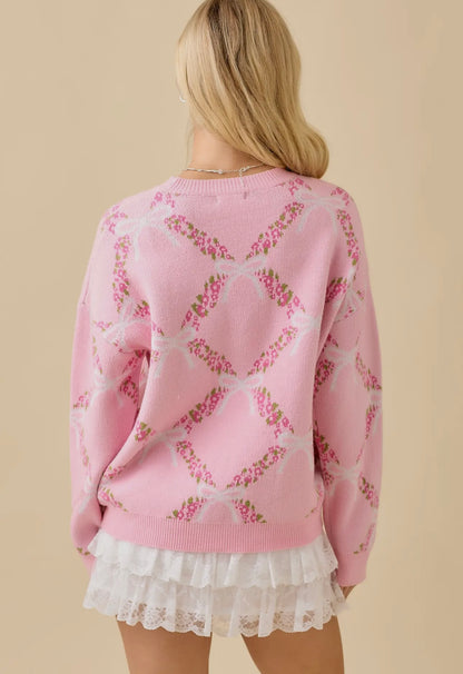 Pink Ribbon Floral Sweater Main Strip