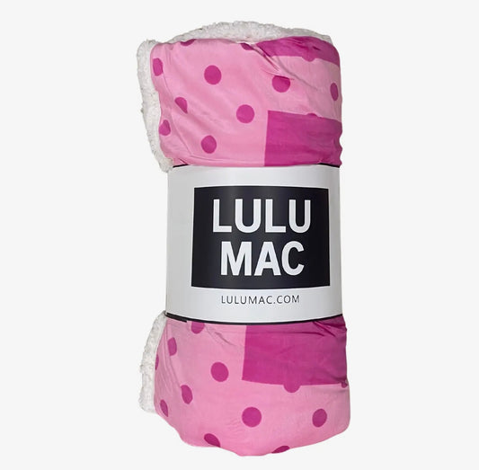 Light pink with dark pink polka dots Lulu Mac blanket