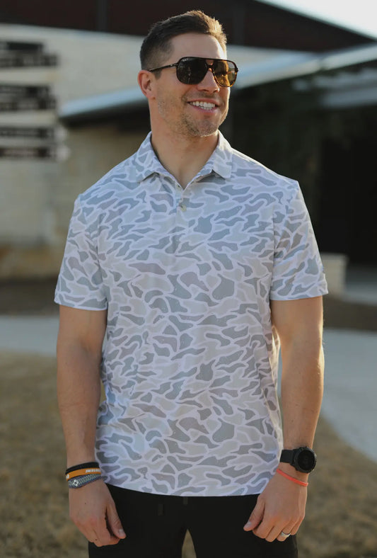 White Camo Performance Polo Burlebo