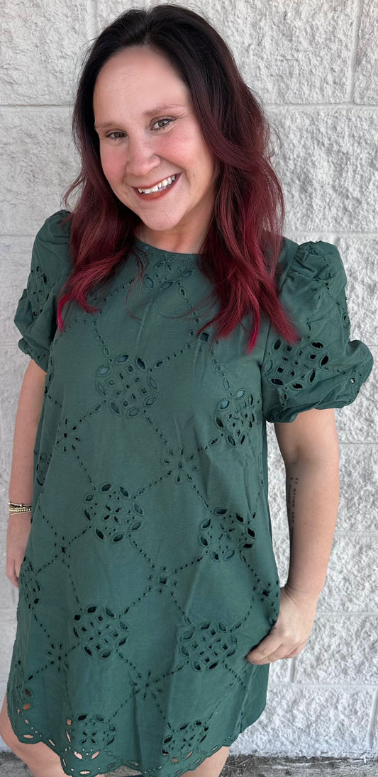 Sweet Evergreen Eyelet Dress
