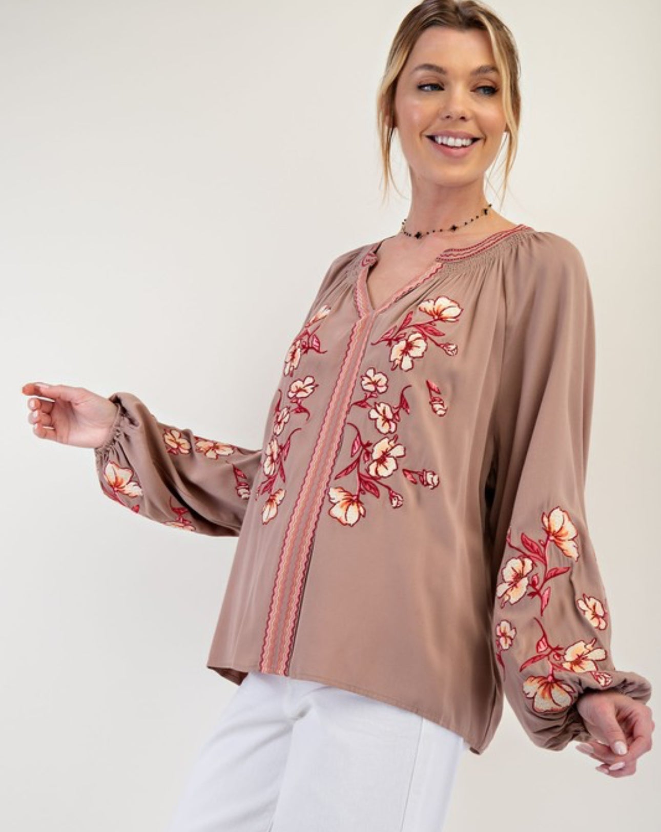 Mocha Embroidery Top