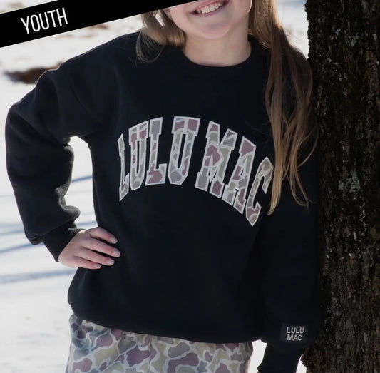 Youth Black Camo Appliqué Sweatshirt | Lulu Mac
