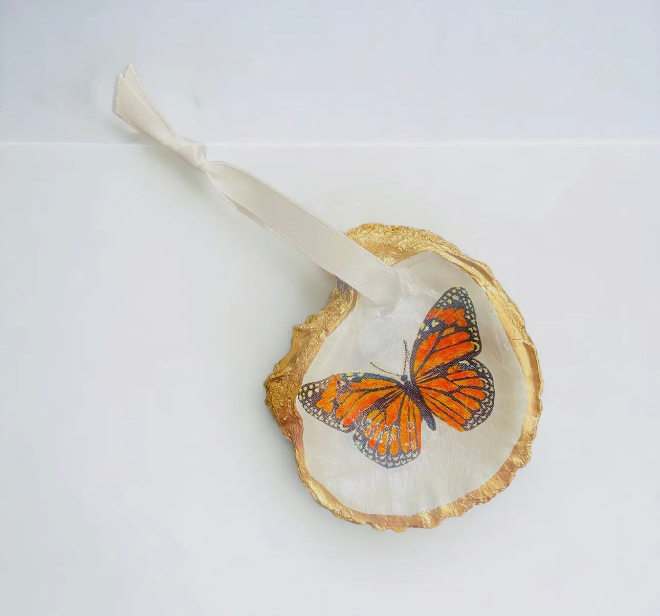 Oyster shell monarch ornament