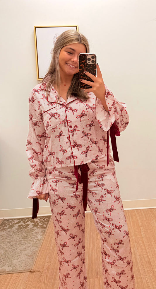 Candy Cane Bow Pant PJ Set