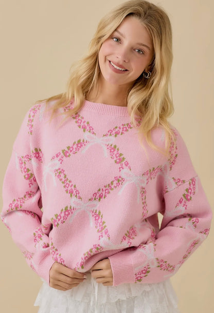 Pink Ribbon Floral Sweater Main Strip