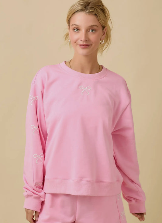 Bubblegum Pink Bow Crewneck Sweatshirt Main Strip