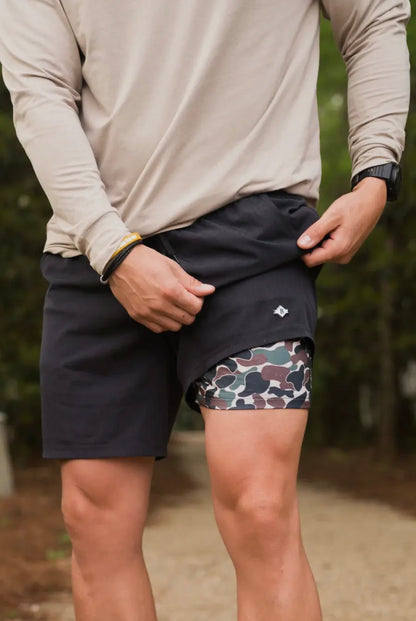 Athletic Heather Black Shorts (camo liner)