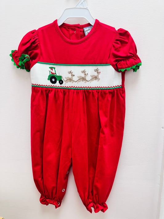 Girl Christmas Smocked Reindeer Romper