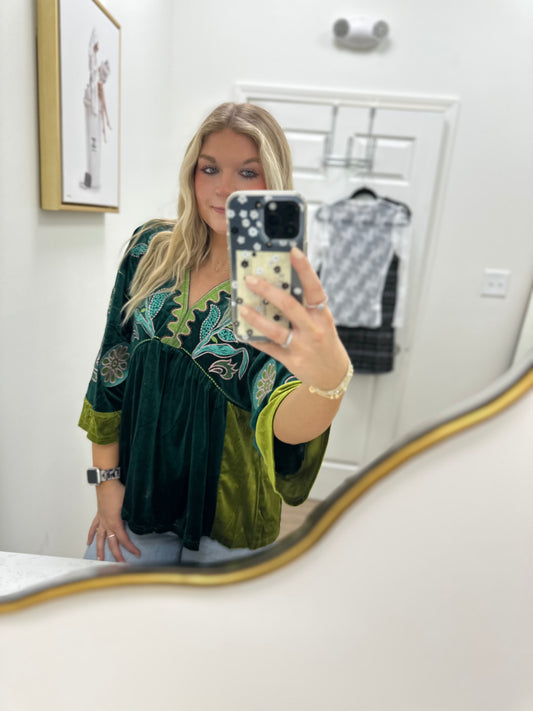 Vintage Green Velvet Top