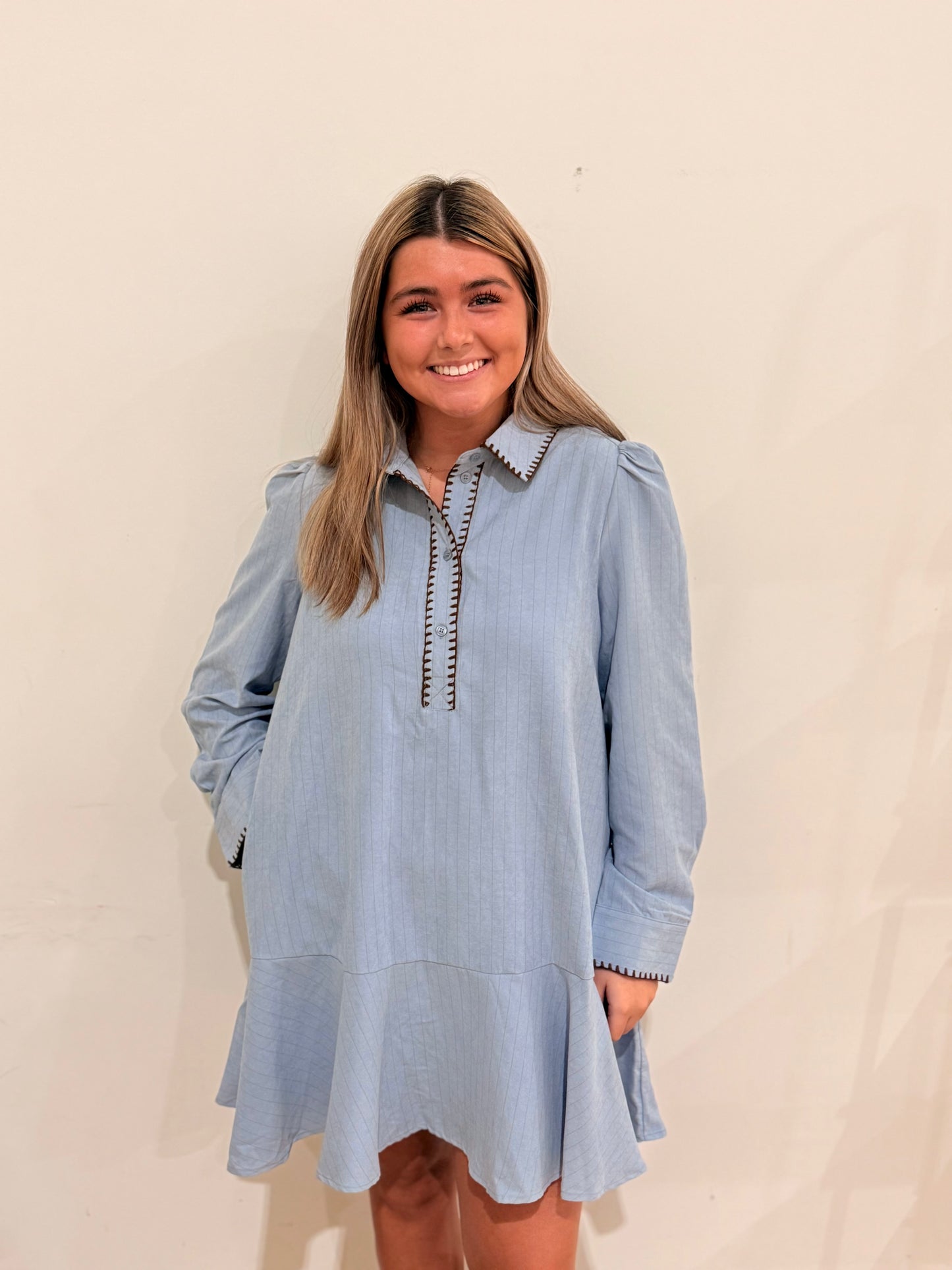 Dusty Blue Stripe Dress