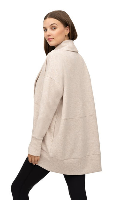 Heather Nacreous Cloud Soft Scuba Cardigan with Side Seam Pockets