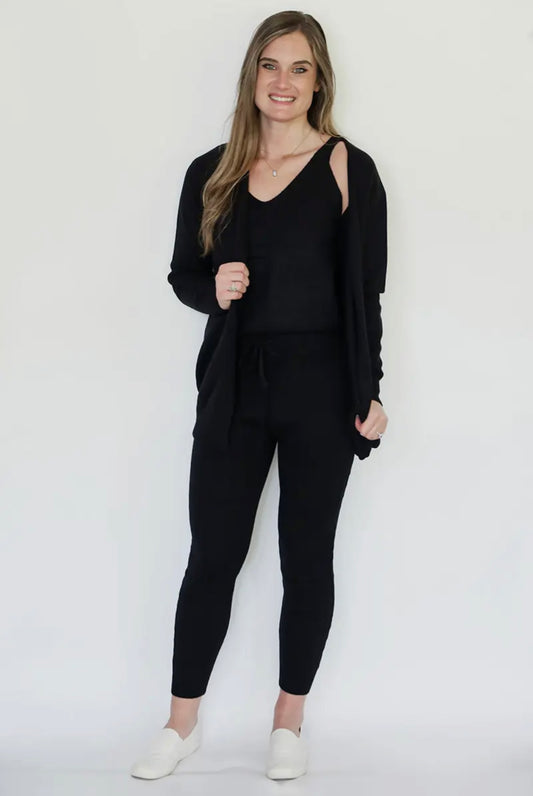 Cardigan jogger set 3 pc black