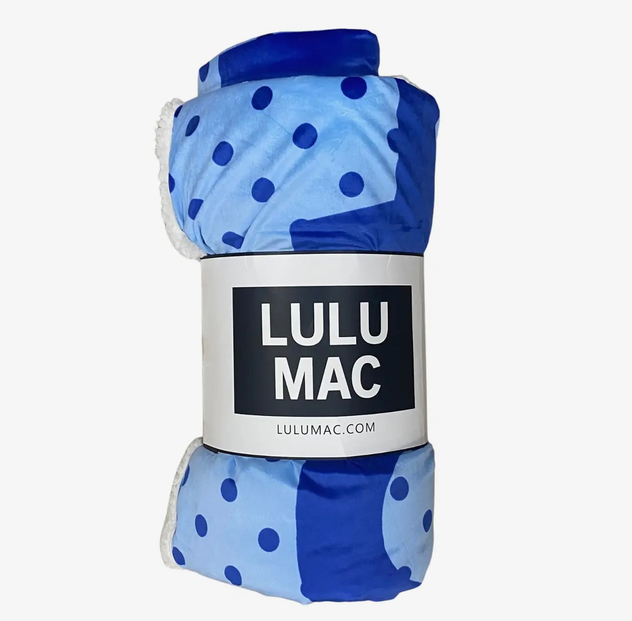 Light blue with dark blue polka dots Lulu Mac blanket