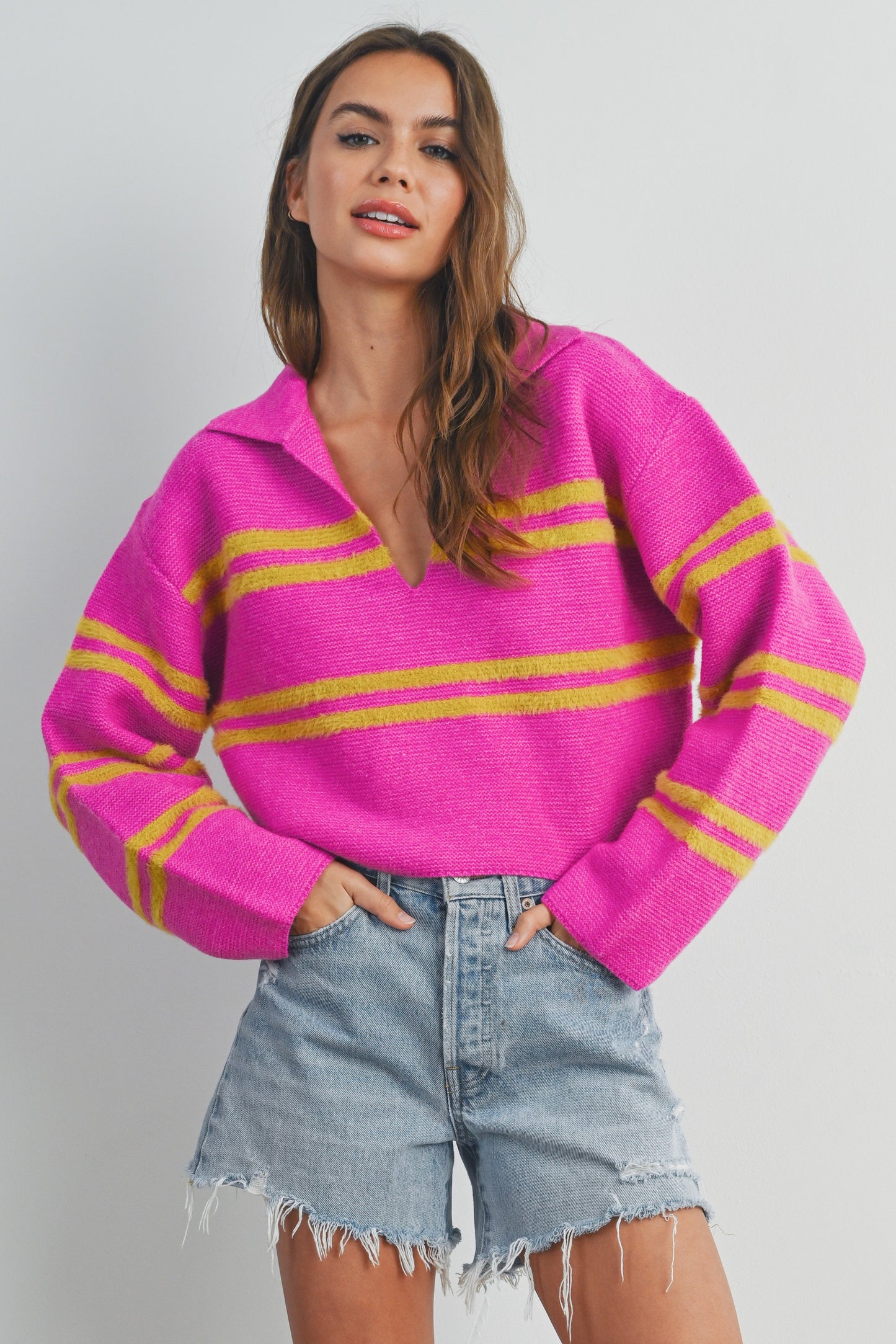 Hot pink and lime collared sweater