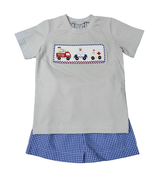 Emergency vehicle smocked short set