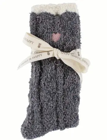 Simply Southern Grey Pink Heart Fuzzy Socks