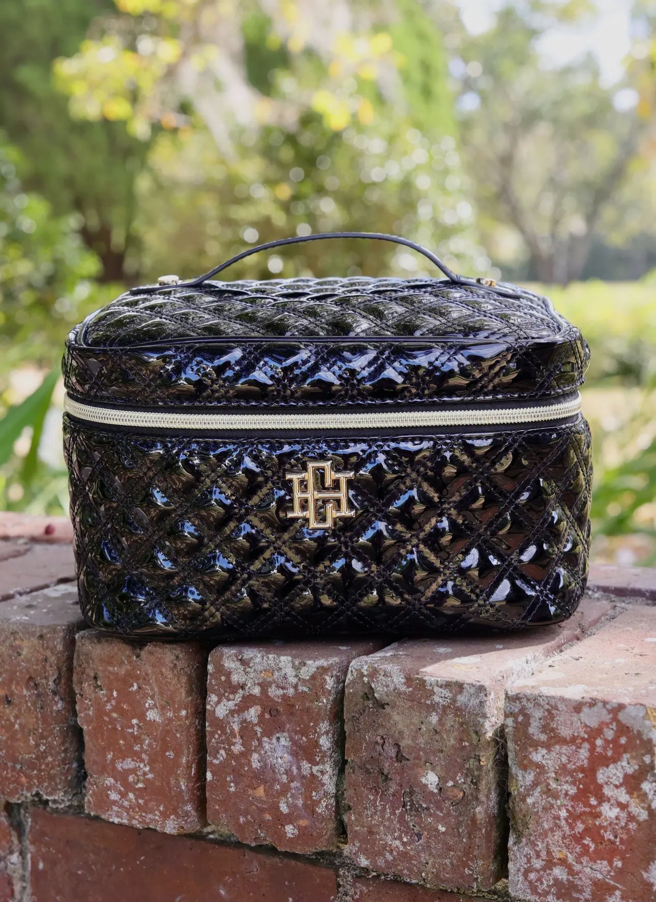 Caroline Hill Hampton Train Case Black Cosmetic Bag