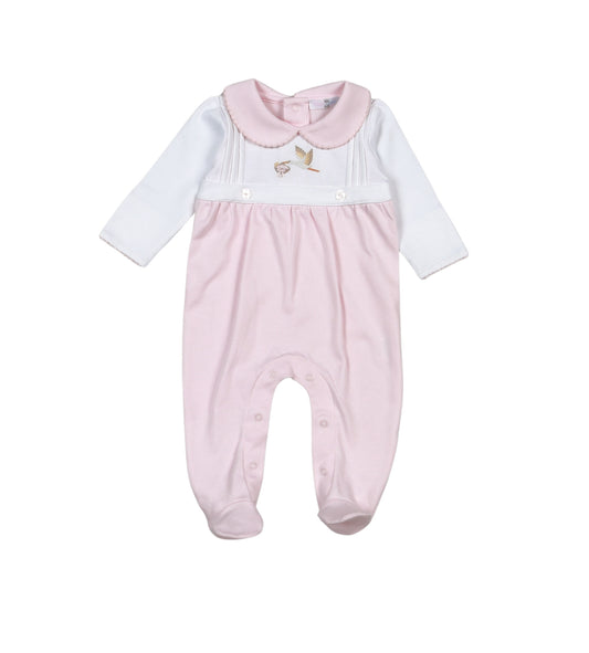 Pink Welcome Baby Hand Embroidered Footie Baby Loren