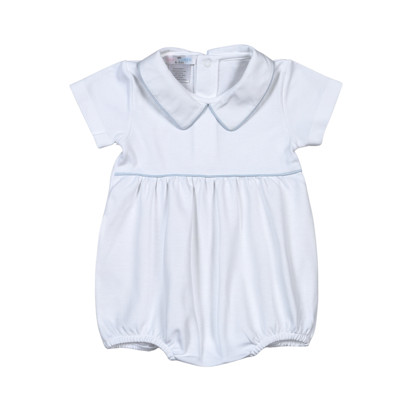 White Blue Pipping Pima Bubble Baby Loren