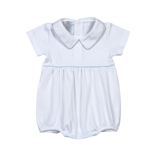White Blue Pipping Pima Bubble Baby Loren
