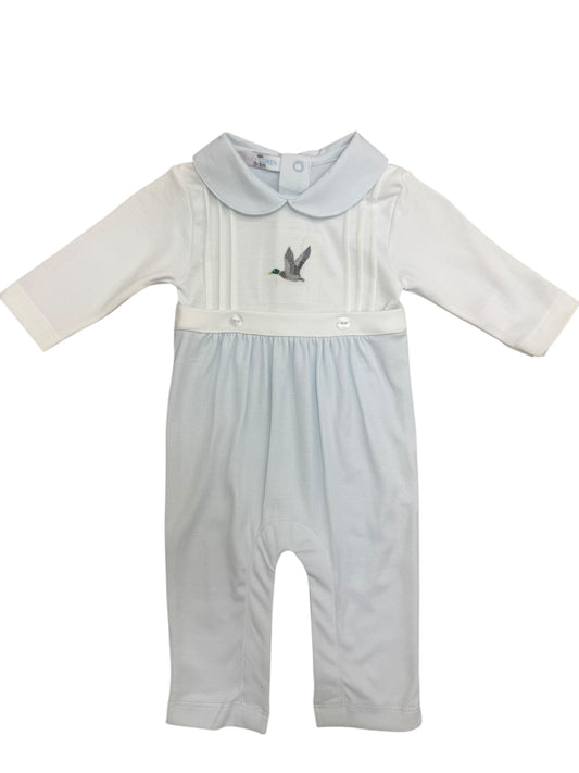 Blue Mallard Ducks Hand Embroidered Romper Baby Loren
