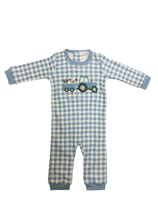 Tractors and Tails Pima Appliqué Romper Baby Loren
