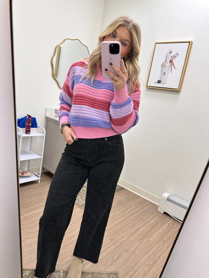 Pink and purple striped vneck sweater