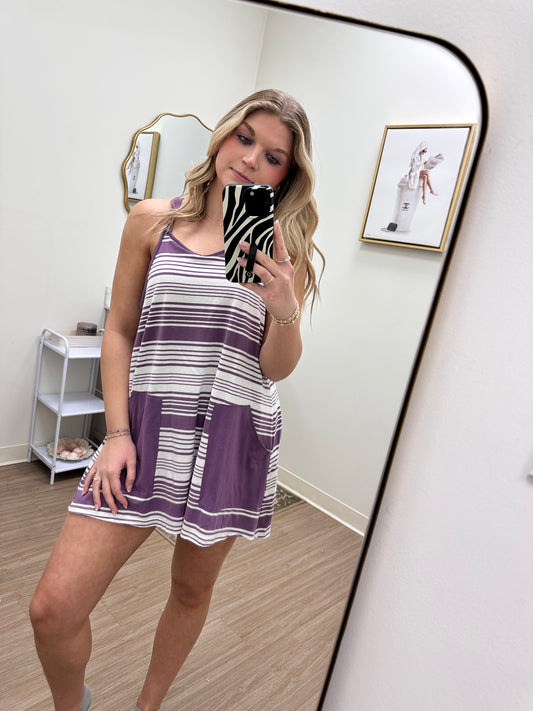 Purple stripe mini dress with shorts inside