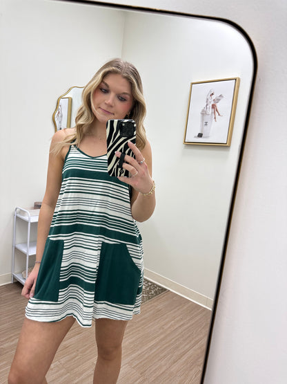 Green stripe mini dress with shorts inside