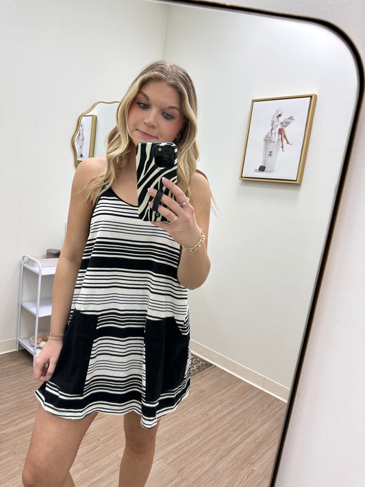 Black/white stripe mini dress with shorts inside