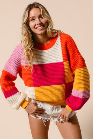 Orange and Pink Colorblock Sweater