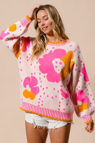 Pink and Orange Flower Sweater