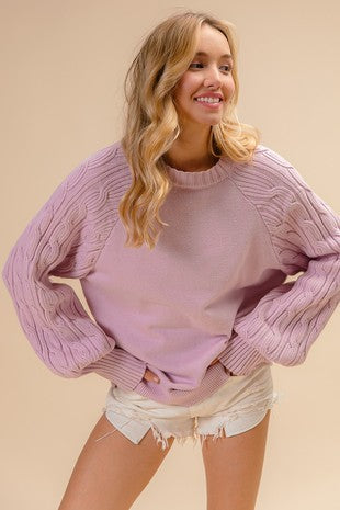 Lilac Cable Knit Sleeve Sweater