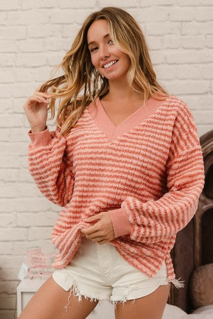 Peach Vneck Soft Knit Sweater