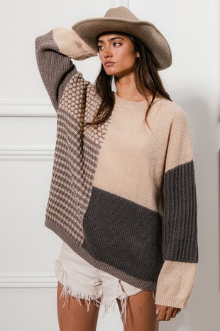 Oatmeal Mixed Pattern Sweater