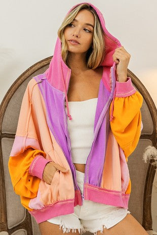 Peach and Lavender Raw Edge Terry Hoodie