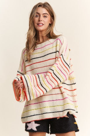 Peach Striped Bell Sleeve Sweater