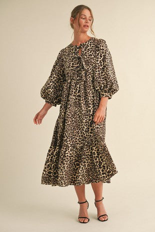 Leopard Bow Midi Dress