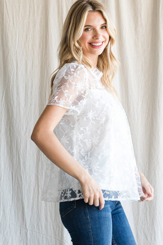 White lace puff sleeve top