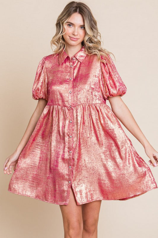 Metallic baby doll dress