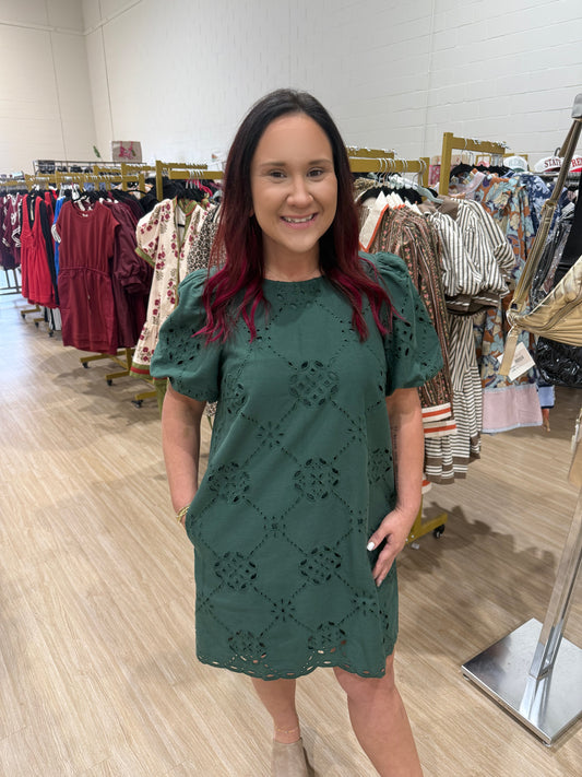 Sweet Evergreen Eyelet Dress