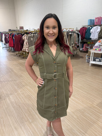 Fall In Line Dress - Olive