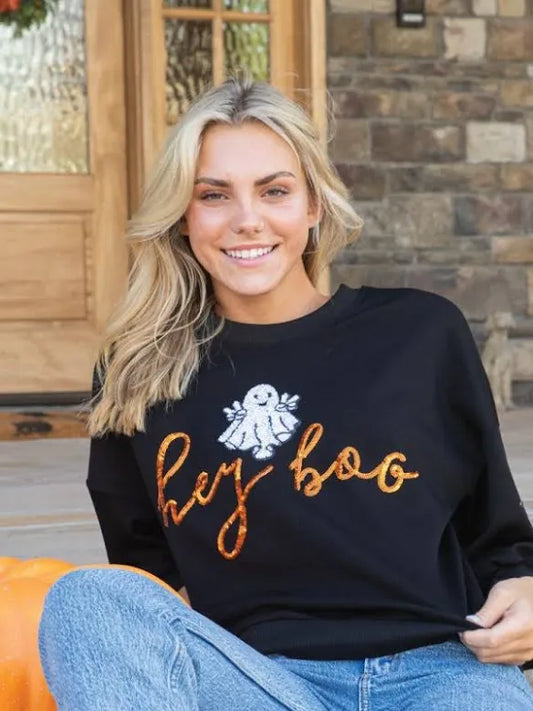 Hey Boo Sequin Sweatshirt Simply Southern